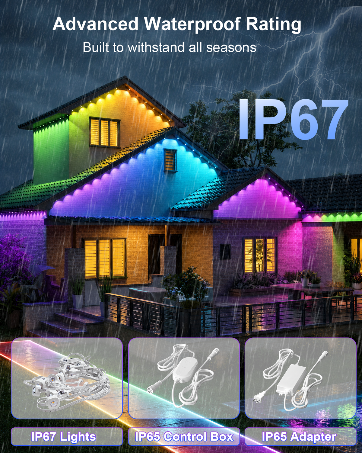 Gefolly Permanent Outdoor Lights Pro, 300ft 156 RGBW Light 111 Scene Modes