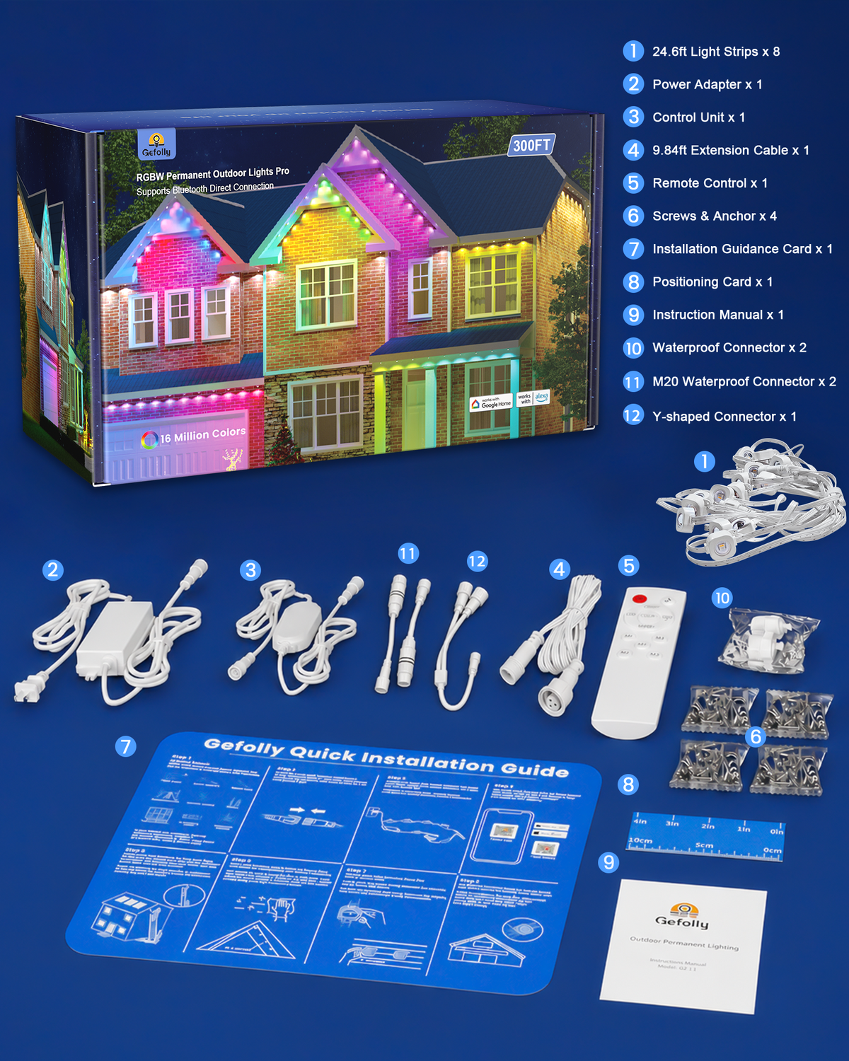 Gefolly Permanent Outdoor Lights Pro, 300ft 156 RGBW Light 111 Scene Modes
