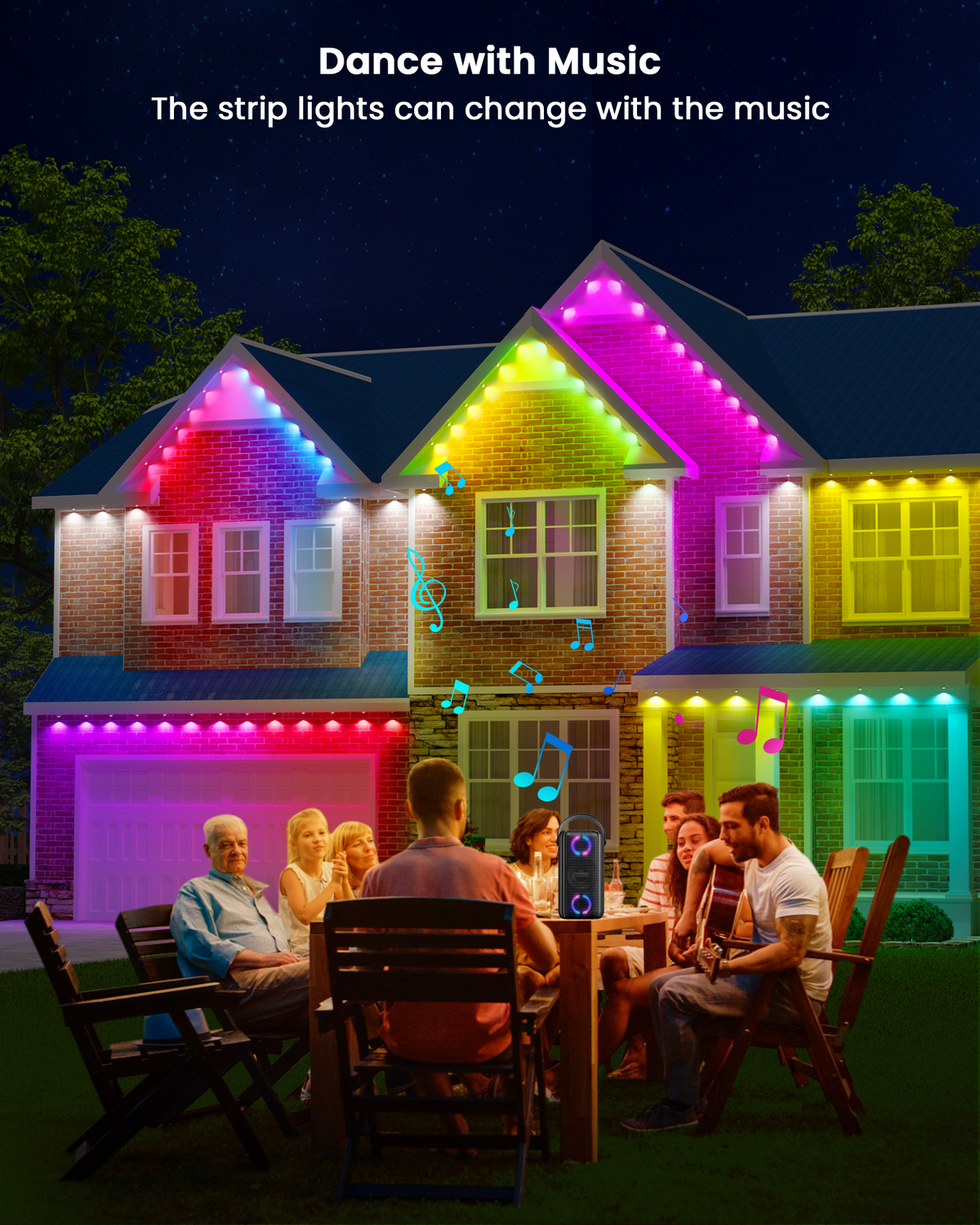Gefolly Permanent Outdoor Lights Pro, 200ft, 120 RGBW Light 111 Scene Modes