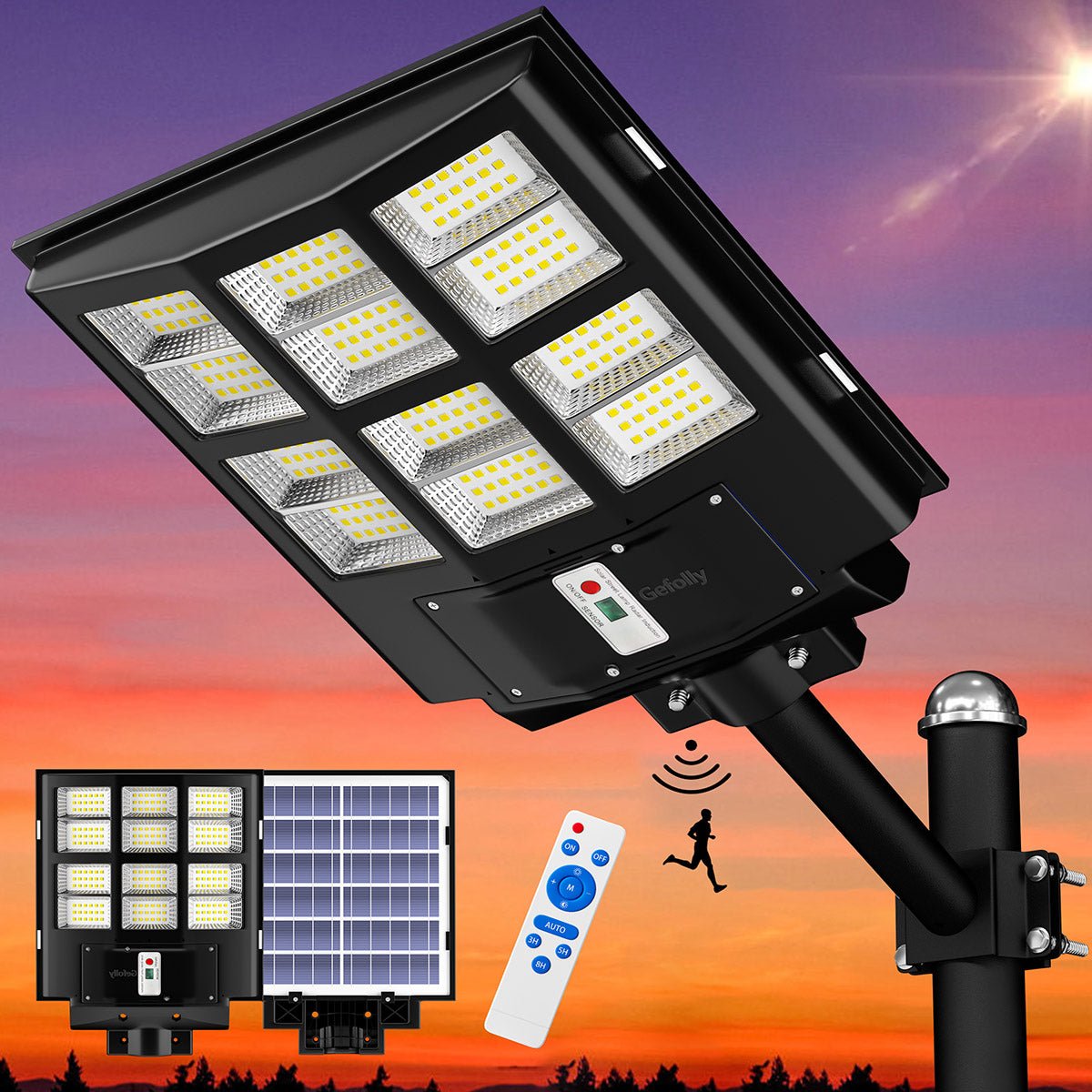Gefolly - 2000W Solar Street Light, 200000LM 6500K Outdoor Dusk to Dawn, IP67 Waterproof Solar Security Light with Motion Sensor and Remote Control for Garage, Road - Gefolly