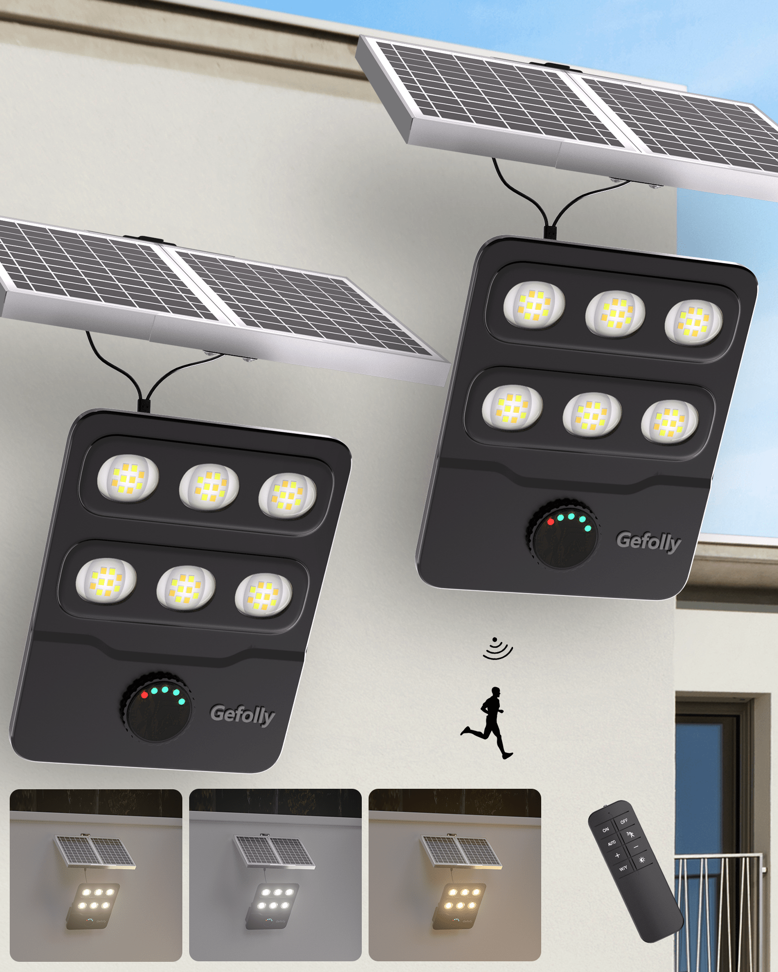 Gefolly FL-10000W Solar Street Light Outdoor, Flood Security Parking Lot (2 Pack) - Gefolly