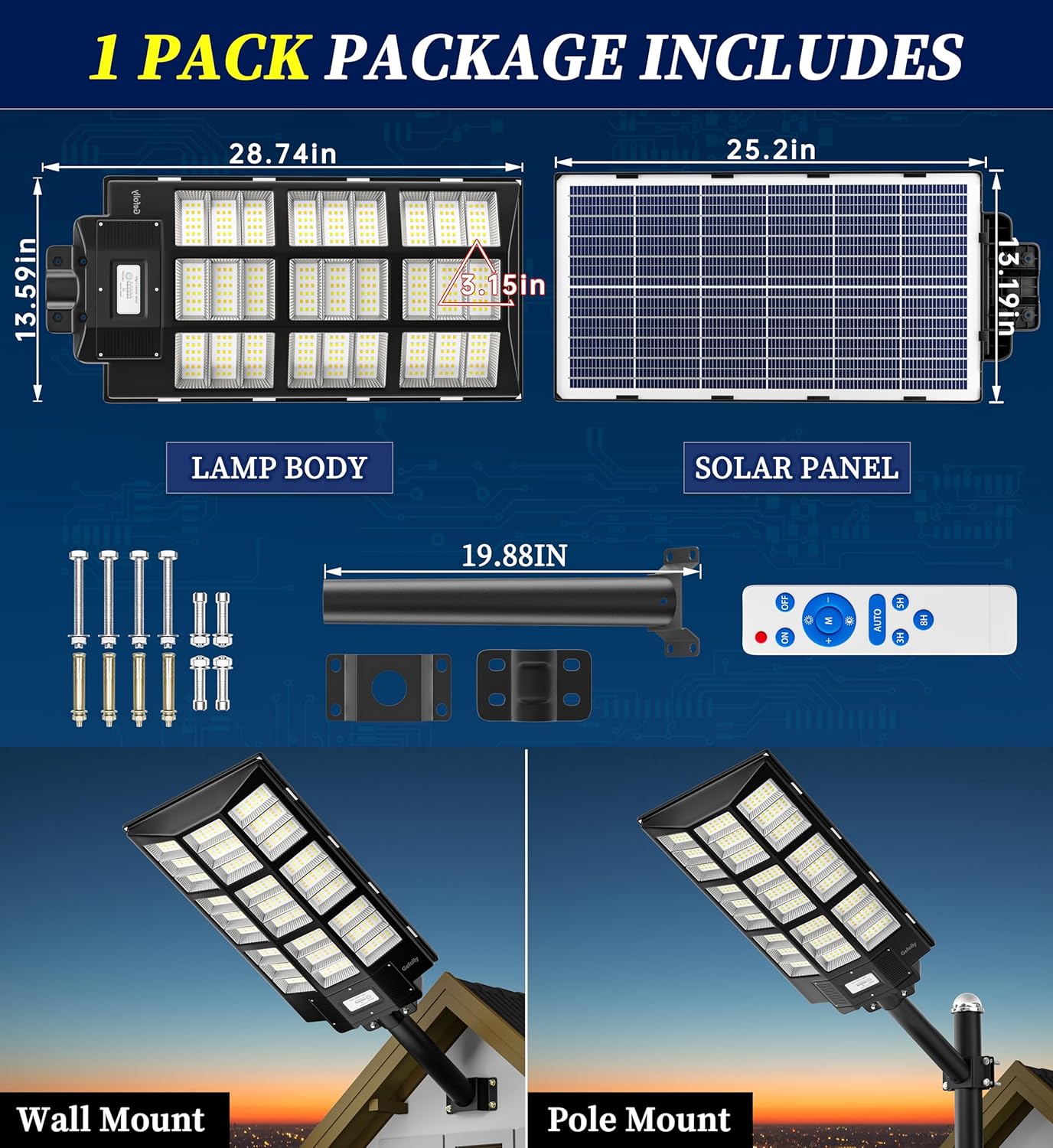 Gefolly SL - 7200W Solar Street Lights Outdoor, 680000LM Commercial Parking Lot Light Dusk to Dawn 3000K/4000K/6500K, IP67 Solar Flood Lights Outdoor with Motion Sensor for Playground, Road, Garden - Gefolly