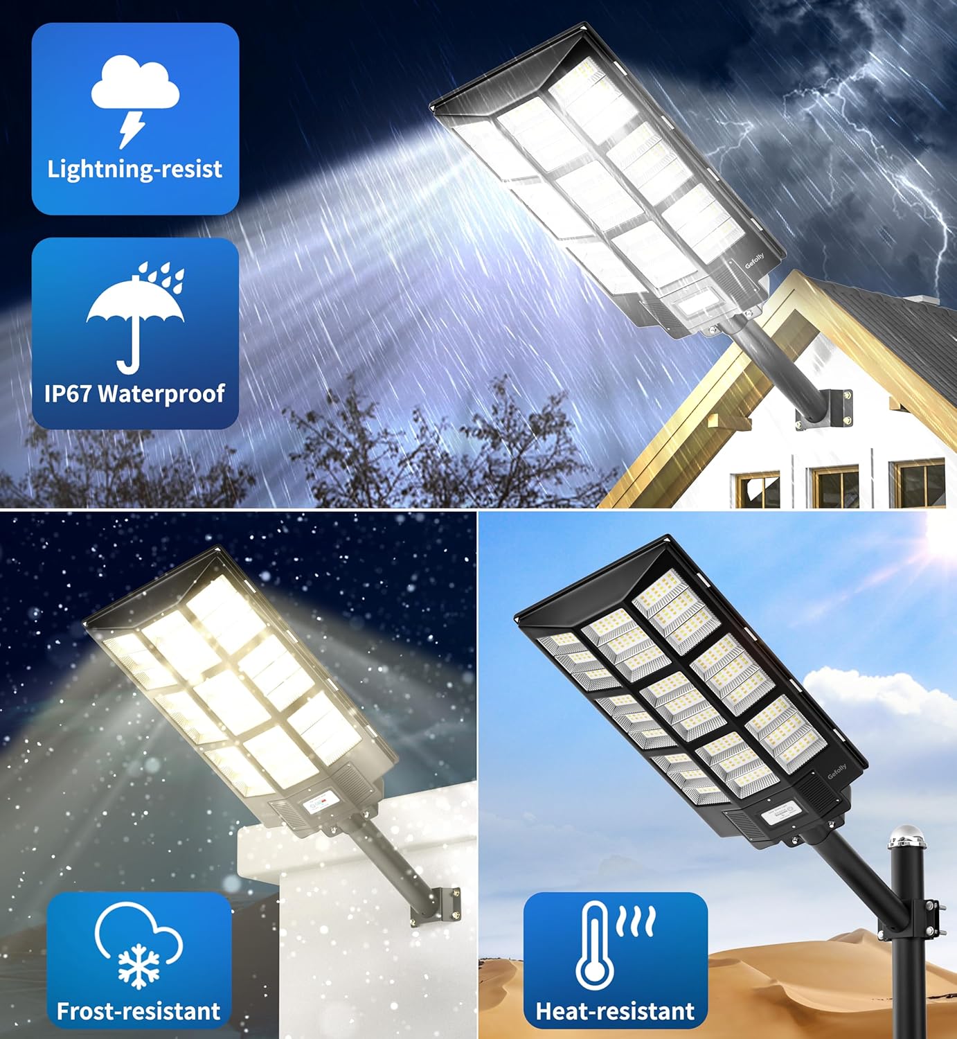 Gefolly SL - 7200W Solar Street Lights Outdoor, 680000LM Commercial Parking Lot Light Dusk to Dawn 3000K/4000K/6500K, IP67 Solar Flood Lights Outdoor with Motion Sensor for Playground, Road, Garden - Gefolly