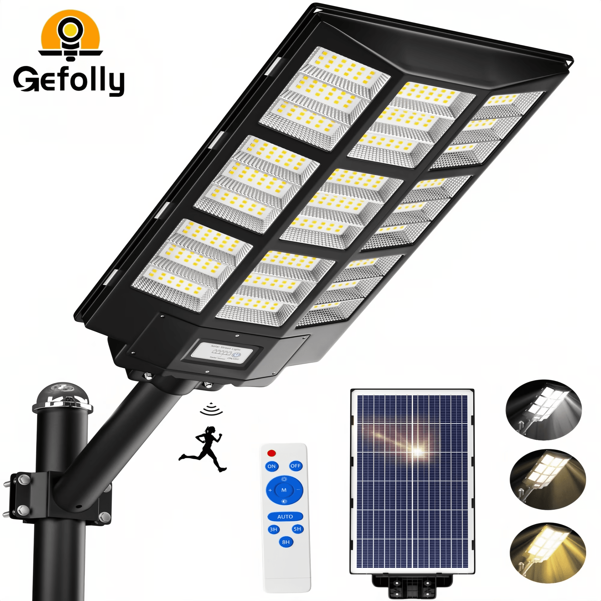 Gefolly Solar Street Light , Commercial Parking Lot Light, 6500K Dusk to Dawn IP67 Outdoor Security Flood Light with Motion Sensor for Road, Yard - Gefolly