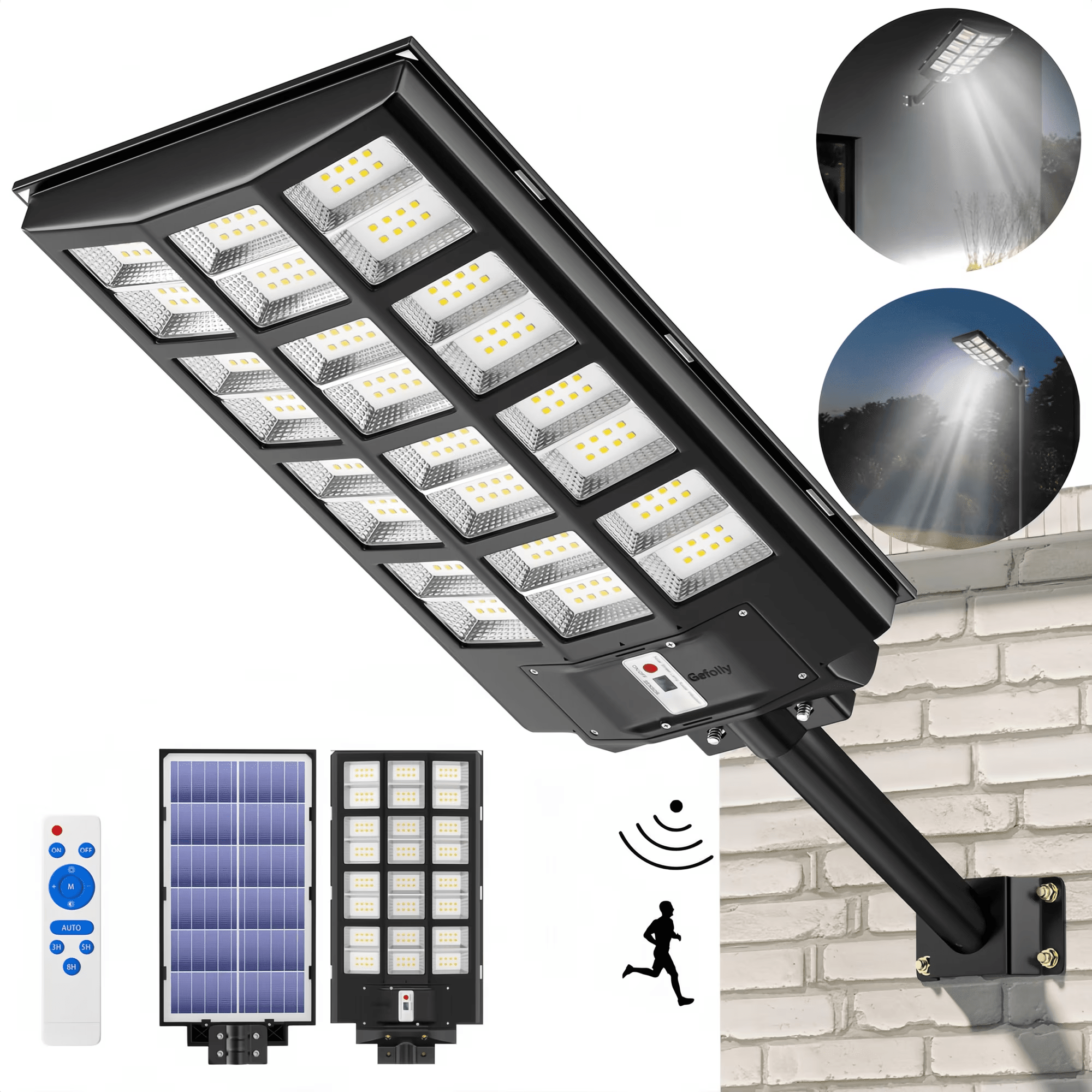 Gefolly Solar Street Light , Commercial Parking Lot Light, 6500K Dusk to Dawn IP67 Outdoor Security Flood Light with Motion Sensor for Road, Yard - Gefolly