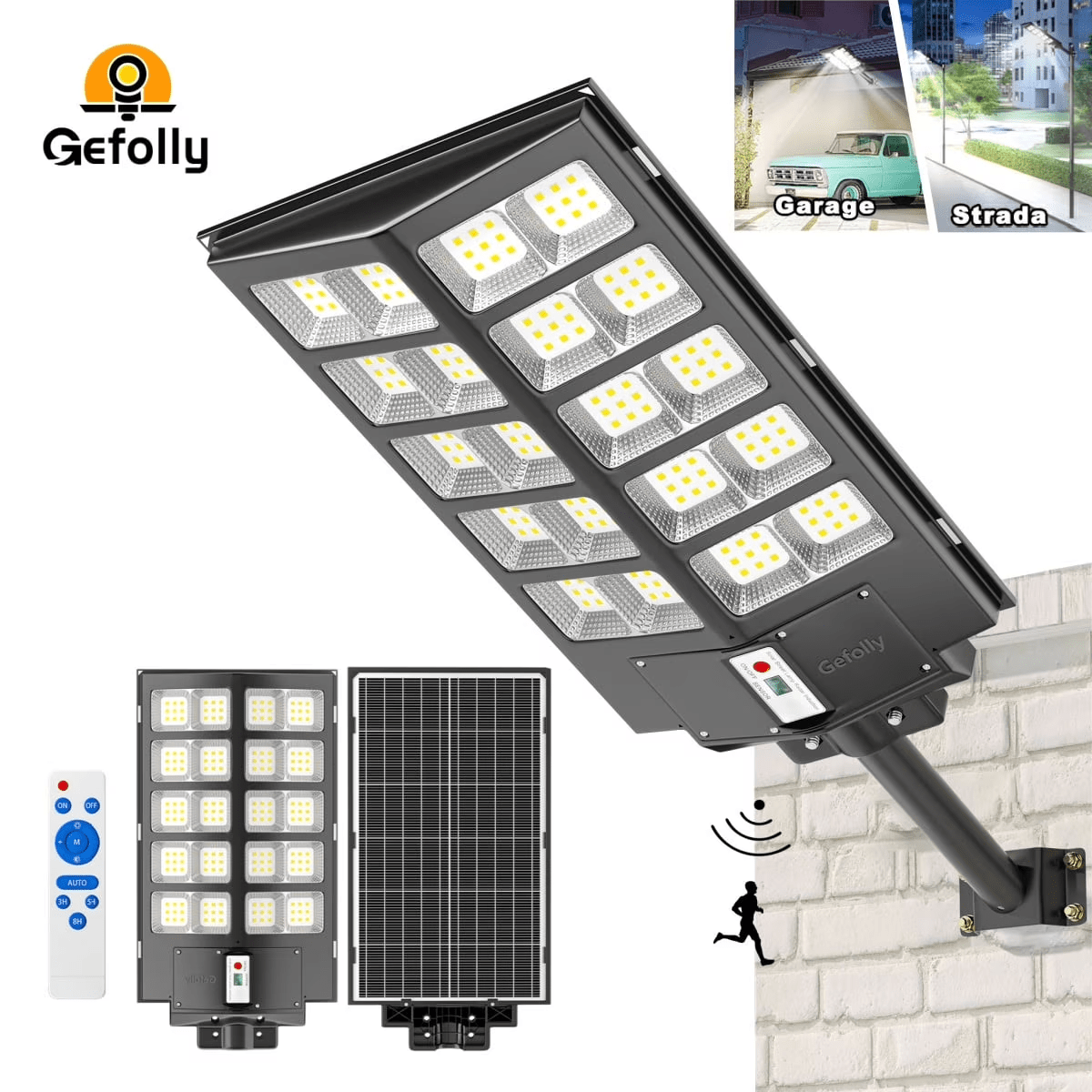 Gefolly Super Bright Solar Street Lights Waterproof Motion Sensor LED Solar Parking Lot Lights Street Lamp Solar Lights - Gefolly