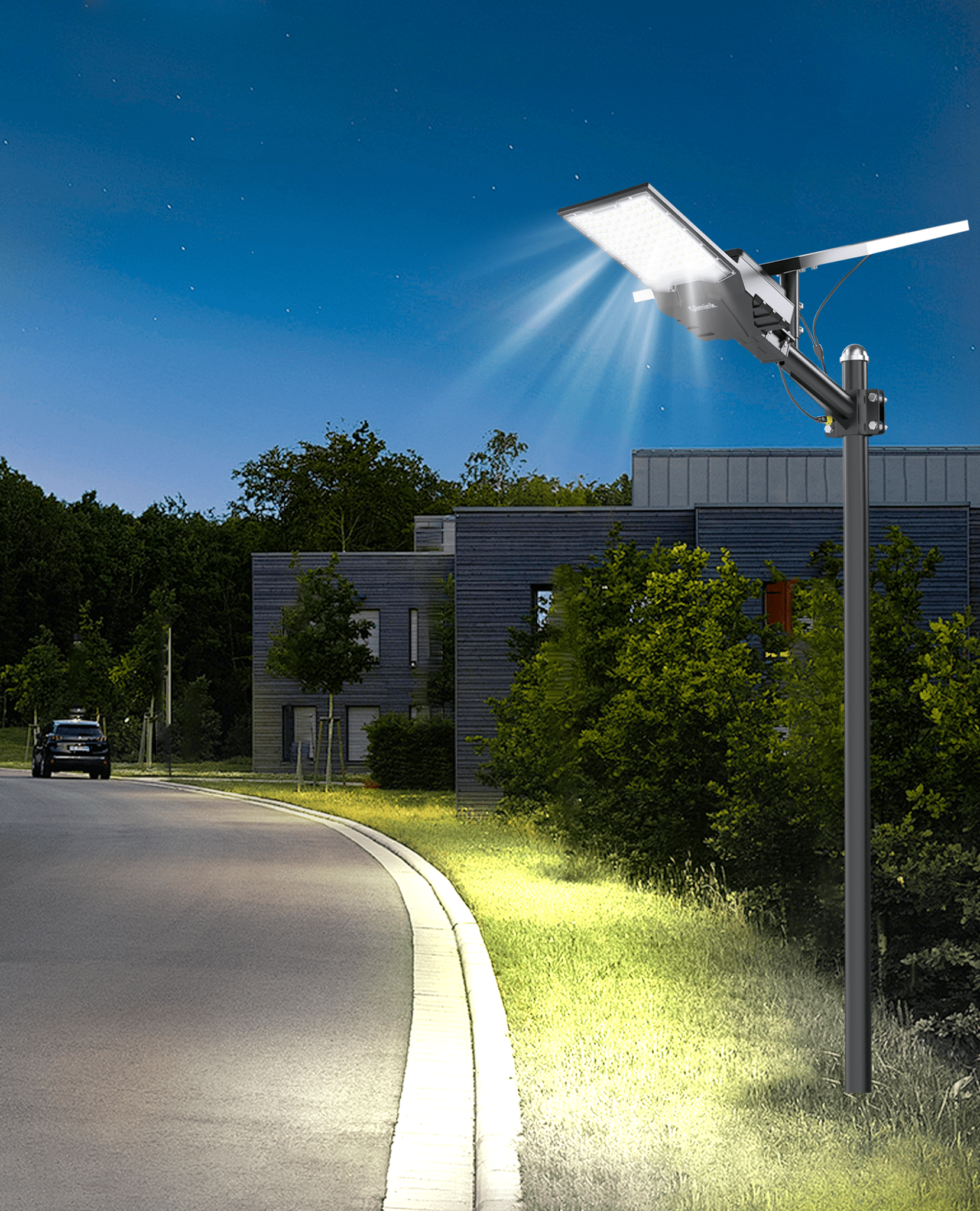 Glimink-SL-18000W Solar Street Lights Outdoor, Commercial Parking Lot Light Dusk to Dawn IP67 Waterproof 6500K Security Flood Lights Lamp for Yard, Road, Basketball Courts - Gefolly