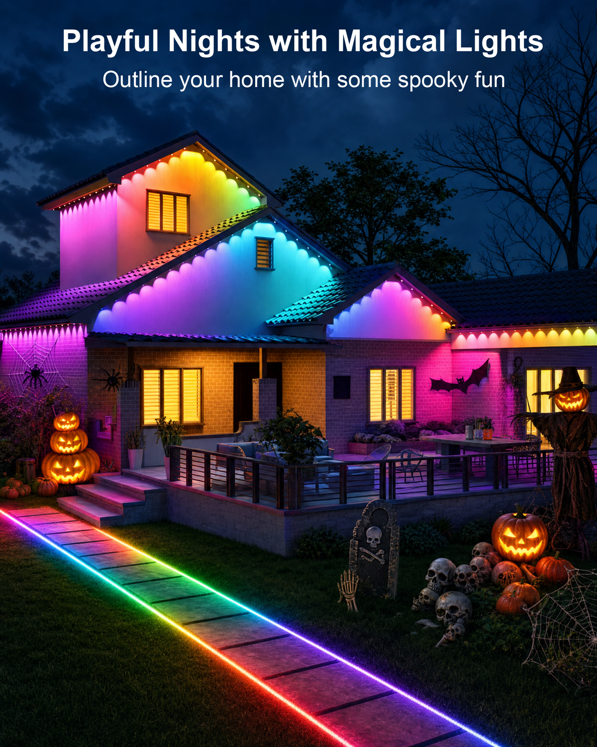 Gefolly Permanent Outdoor Lights Pro, 300ft 156 RGBW Light 111 Scene Modes