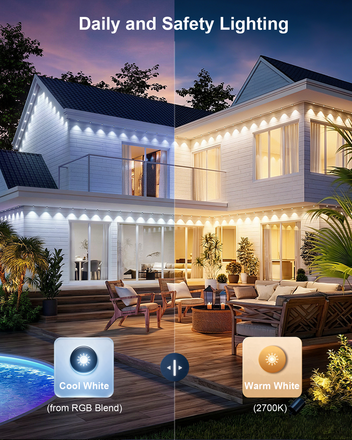Gefolly Permanent Outdoor Lights Pro, 300ft 156 RGBW Light 111 Scene Modes