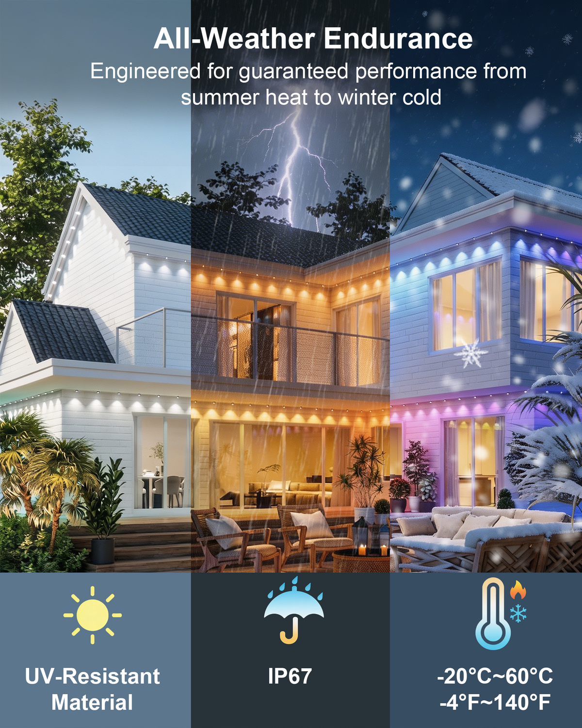 Gefolly Permanent Outdoor Lights Pro, 300ft 156 RGBW Light 111 Scene Modes