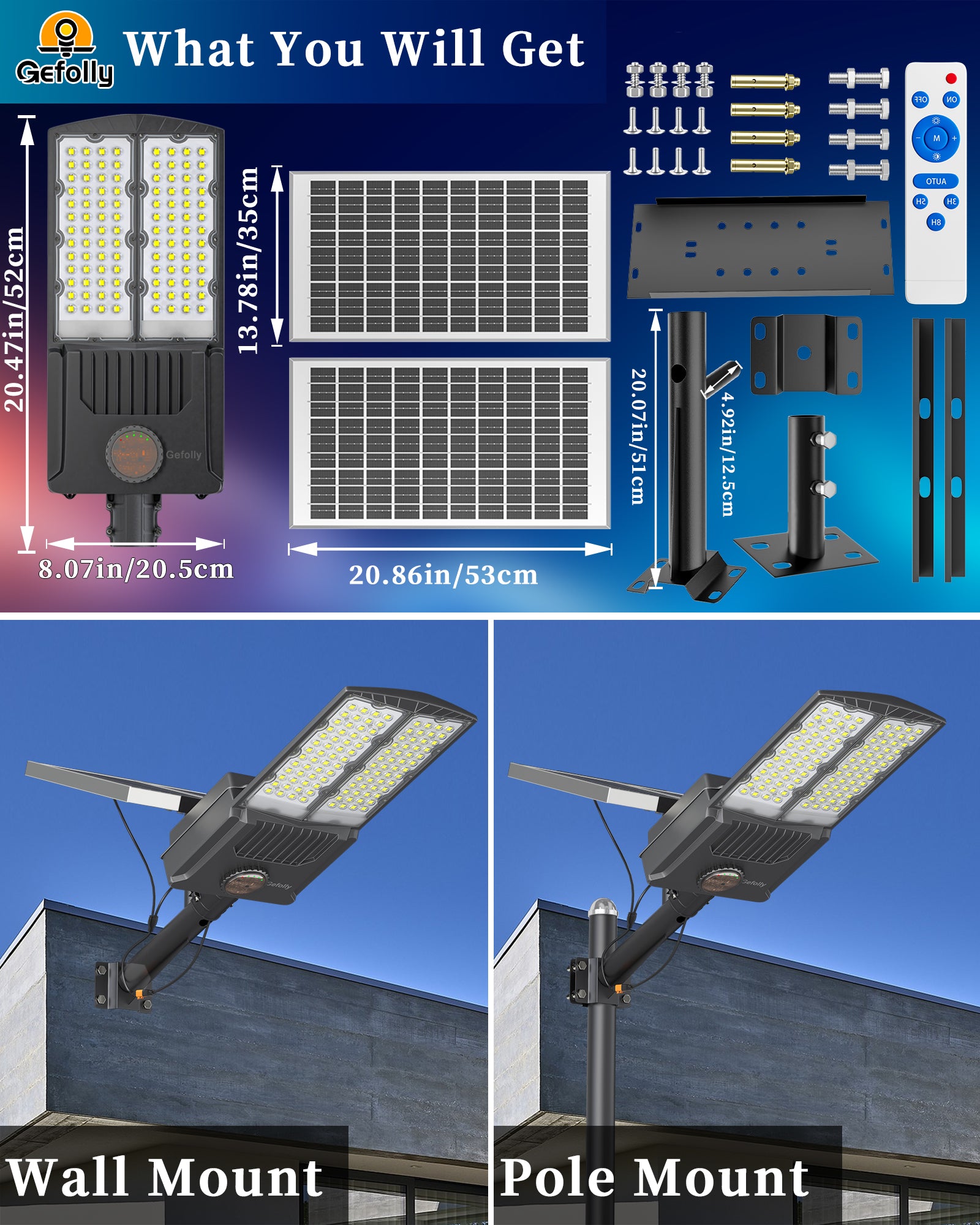 Gefolly SL-17000W Solar Street Light Outdoor, Commercial Parking Lot Lights