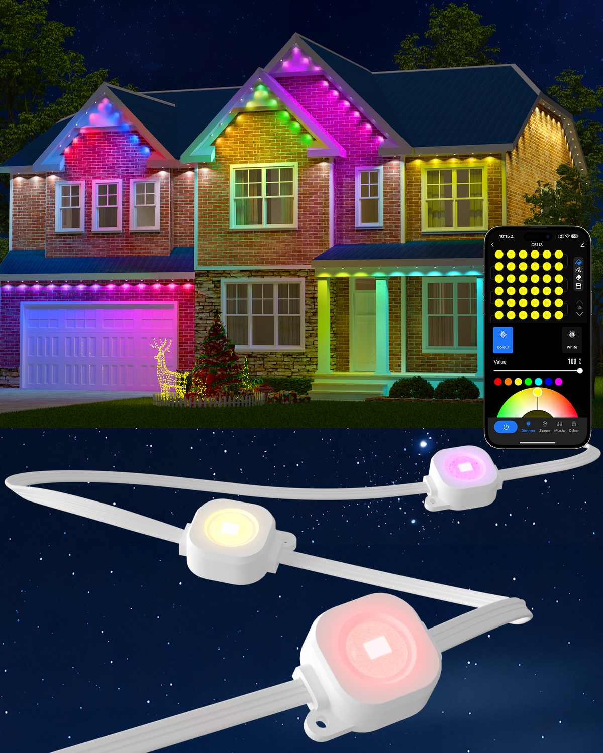 Gefolly Permanent Outdoor Lights Pro, 200ft, 120 RGBW Light 111 Scene Modes