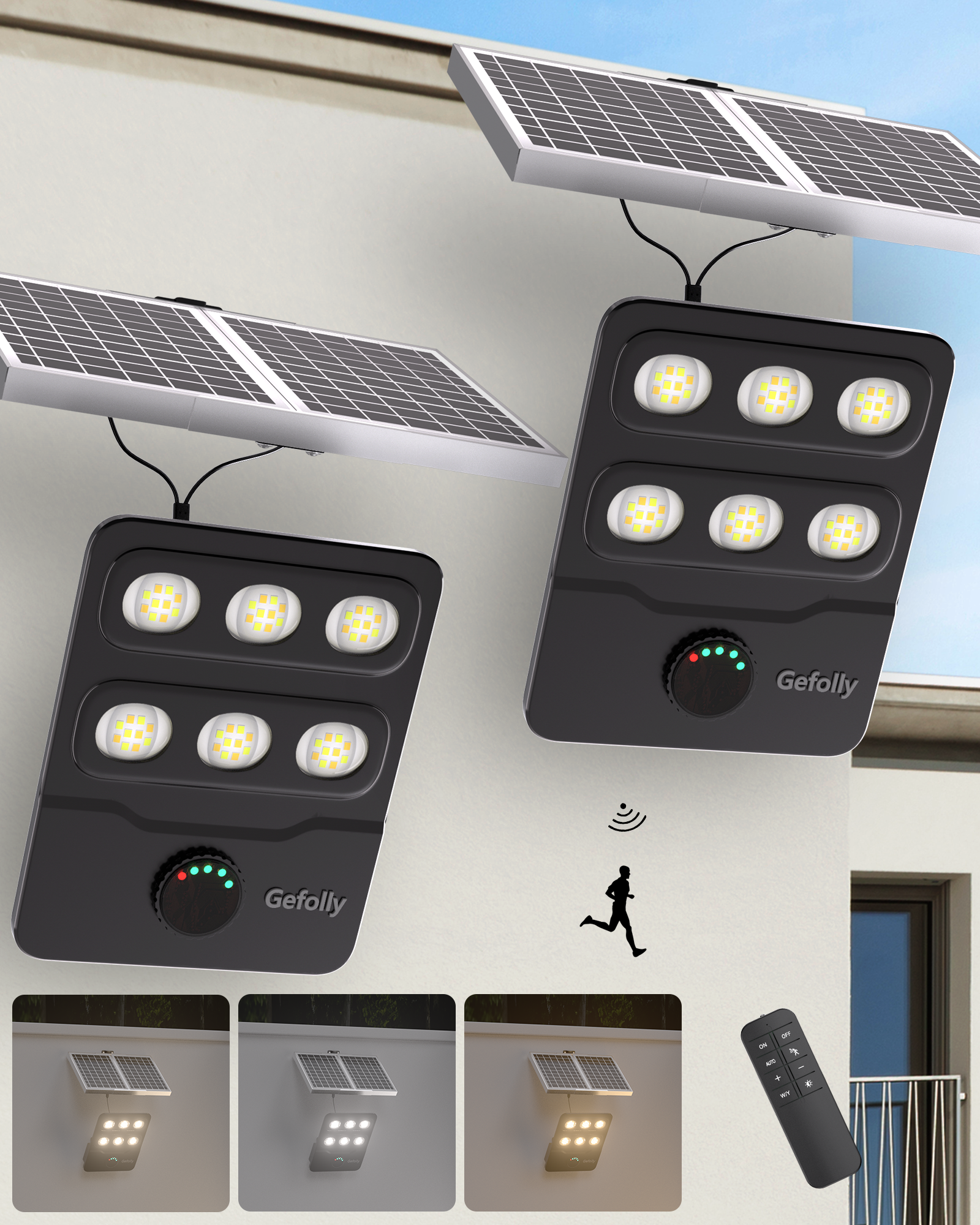 Gefolly FL-10000W Solar Street Light Outdoor, Flood Security Parking Lot (2 Pack)