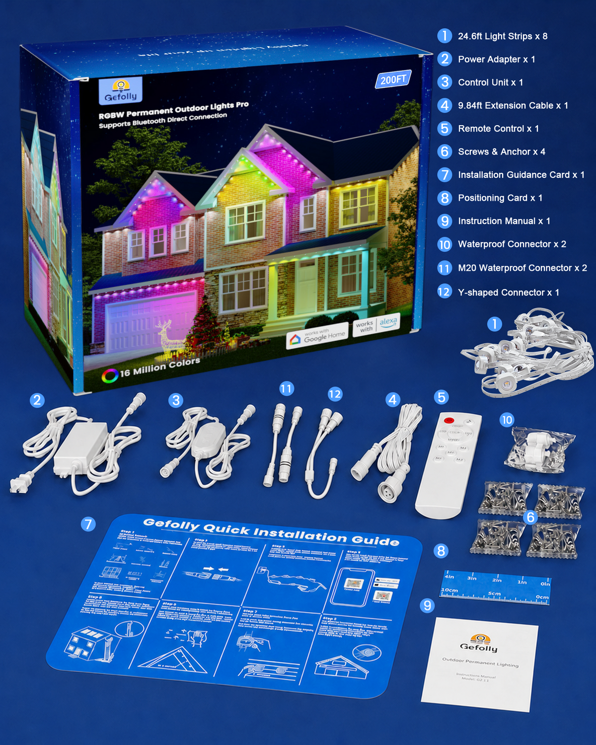 Gefolly Permanent Outdoor Lights Pro, 200ft, 120 RGBW Light 111 Scene Modes