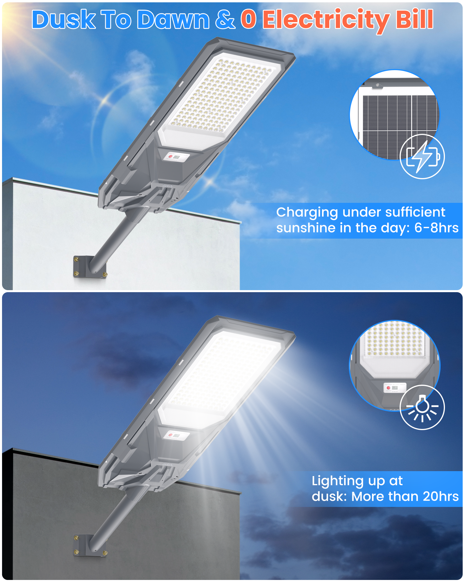 Gefolly SL-10000W Solar Street Light Outdoor Flood Security Light
