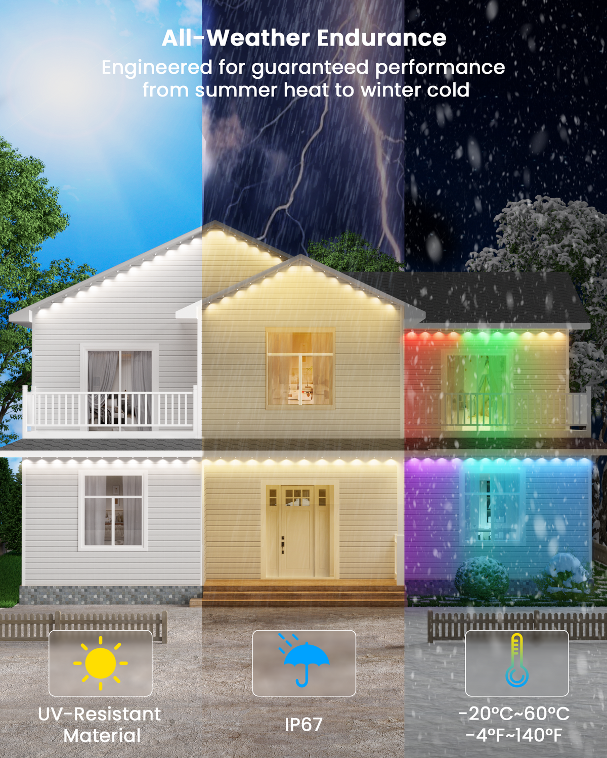 Gefolly Permanent Outdoor Lights Pro, 200ft, 120 RGBW Light 111 Scene Modes