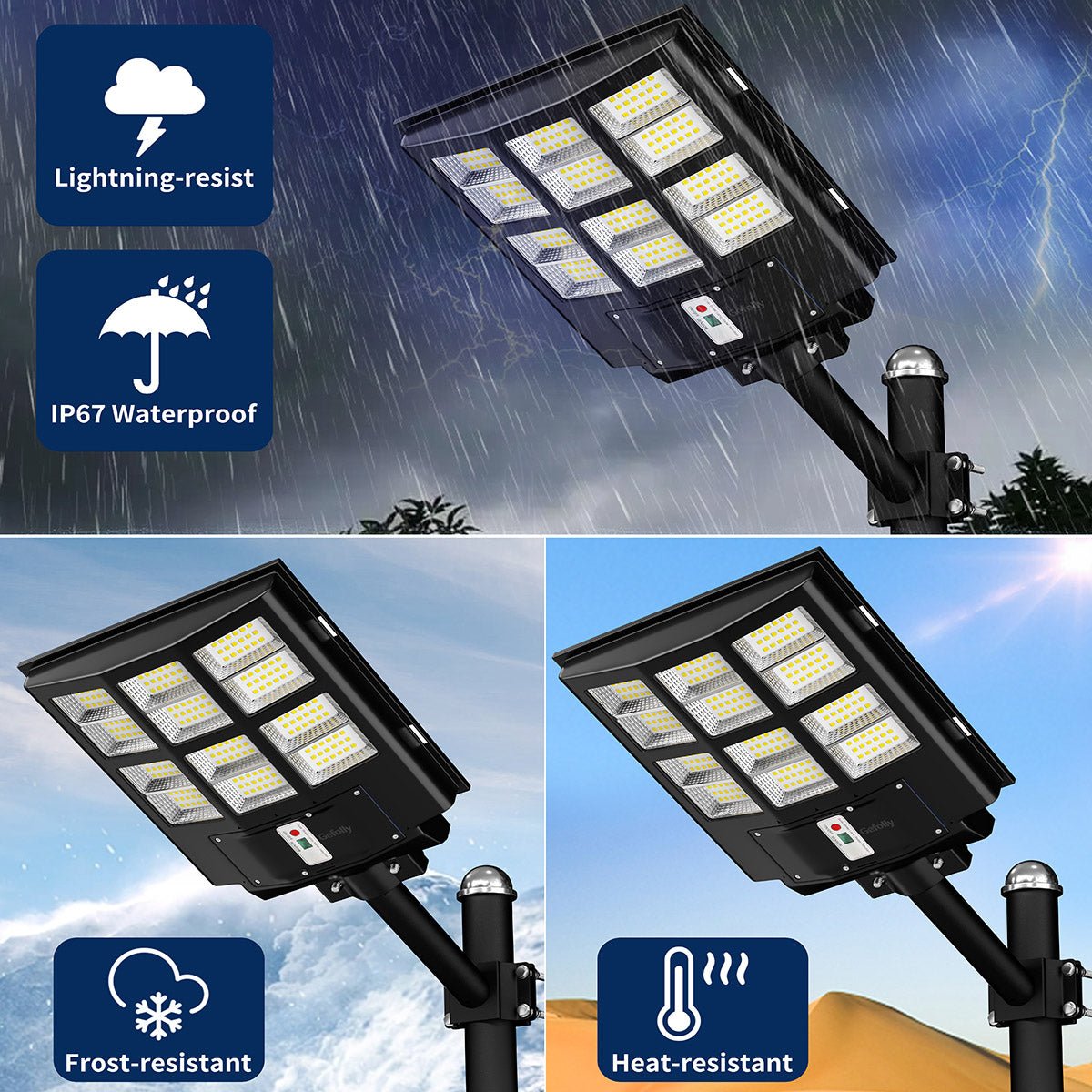 Gefolly - 2000W Solar Street Light, 200000LM 6500K Outdoor Dusk to Dawn, IP67 Waterproof Solar Security Light with Motion Sensor and Remote Control for Garage, Road - Gefolly