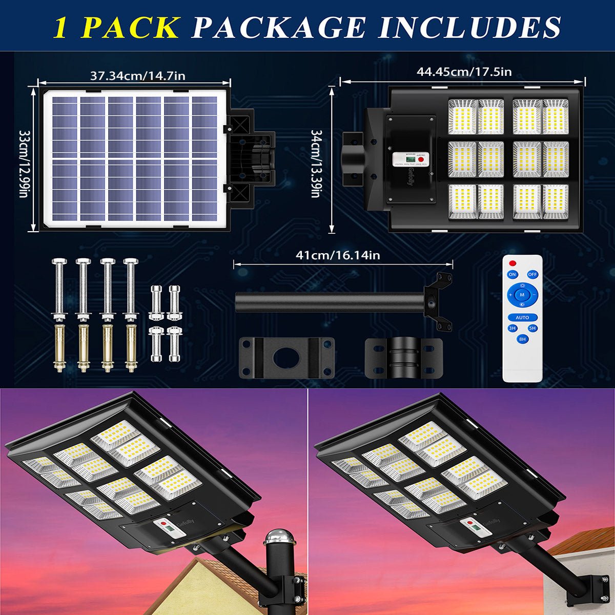 Gefolly - 2000W Solar Street Light, 200000LM 6500K Outdoor Dusk to Dawn, IP67 Waterproof Solar Security Light with Motion Sensor and Remote Control for Garage, Road - Gefolly