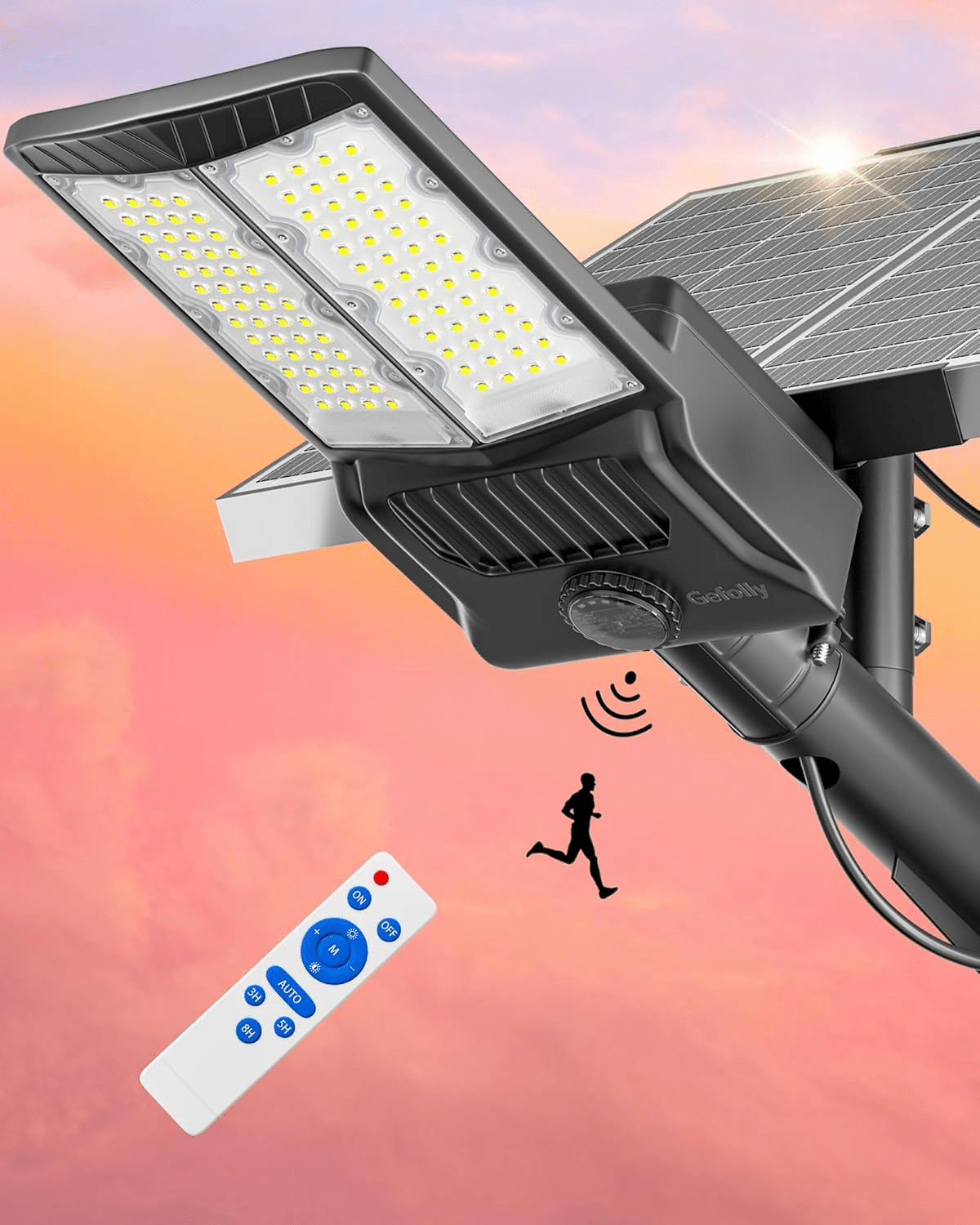 Gefolly Of - 7000W Solar Street Lights Outdoor,Commercial Parking Lot Light Dusk to Dawn IP67 Waterproof 6500K Security Flood Lights with Motion Sensor Lamp for Yard, Road - Gefolly