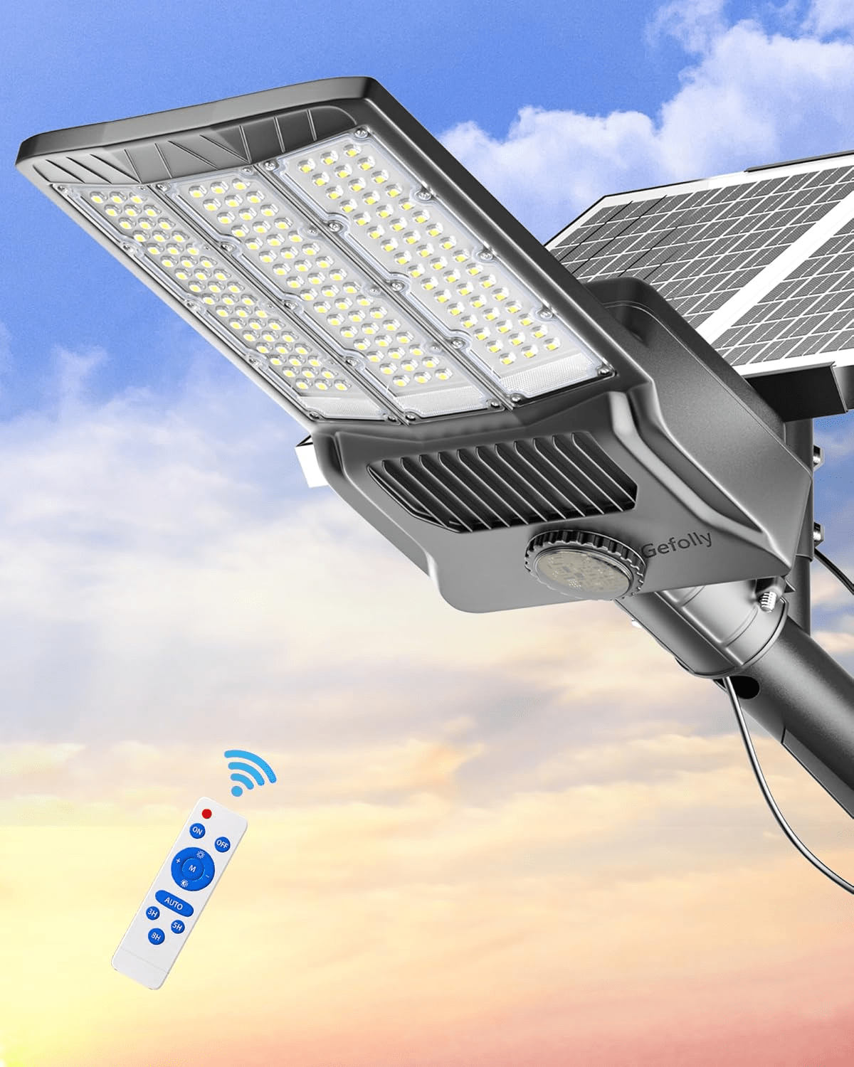 Gefolly SL - 11000W Solar Street Lights Outdoor, 800000LM Commercial Parking Lot Light Dusk to Dawn IP67 Waterproof 6500K Security Flood Lights Lamp for Yard, Road, Basketball Courts - Gefolly