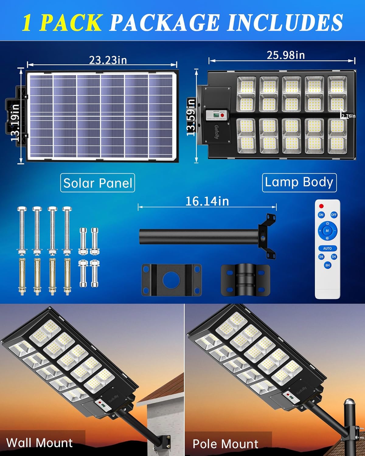 Parking Lot Lights Gefolly 5200W Solar 520000LM Dusk to Dawn