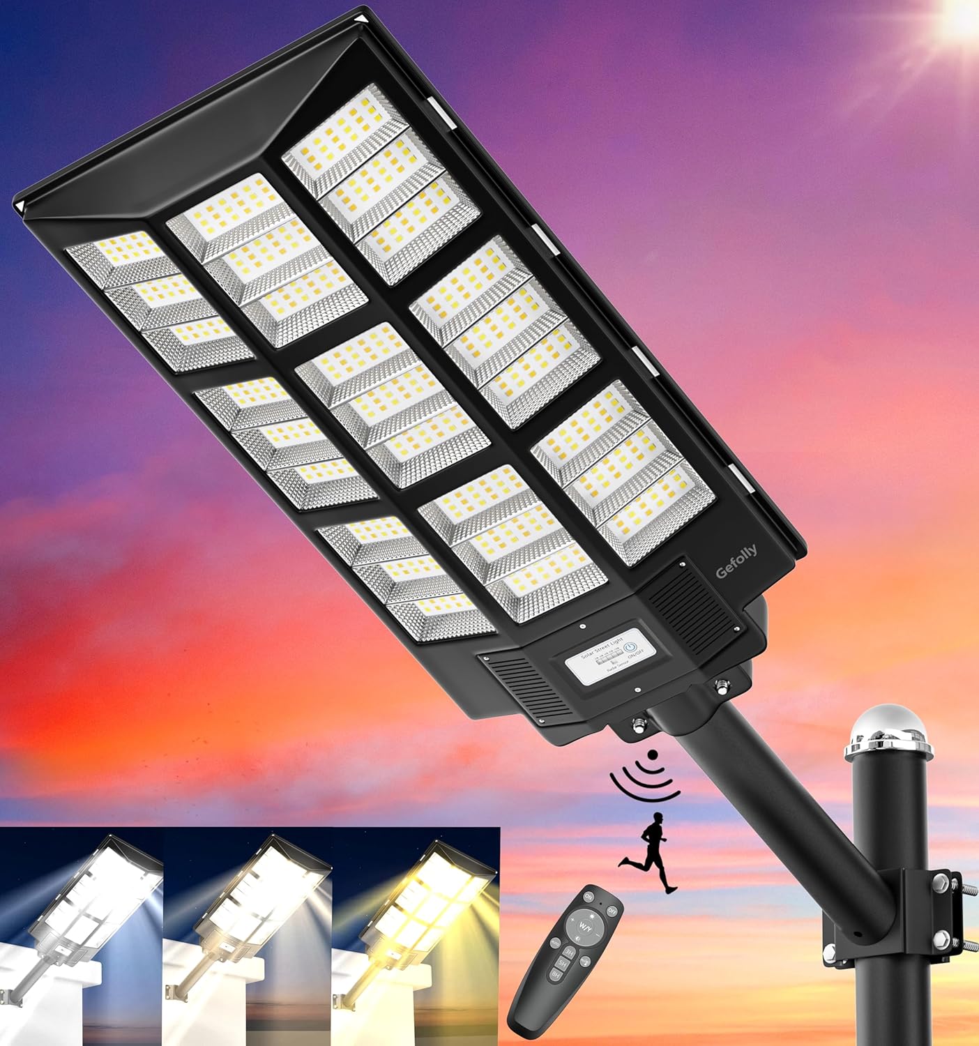 Gefolly SL - 7200W Solar Street Lights Outdoor, 680000LM Commercial Parking Lot Light Dusk to Dawn 3000K/4000K/6500K, IP67 Solar Flood Lights Outdoor with Motion Sensor for Playground, Road, Garden - Gefolly