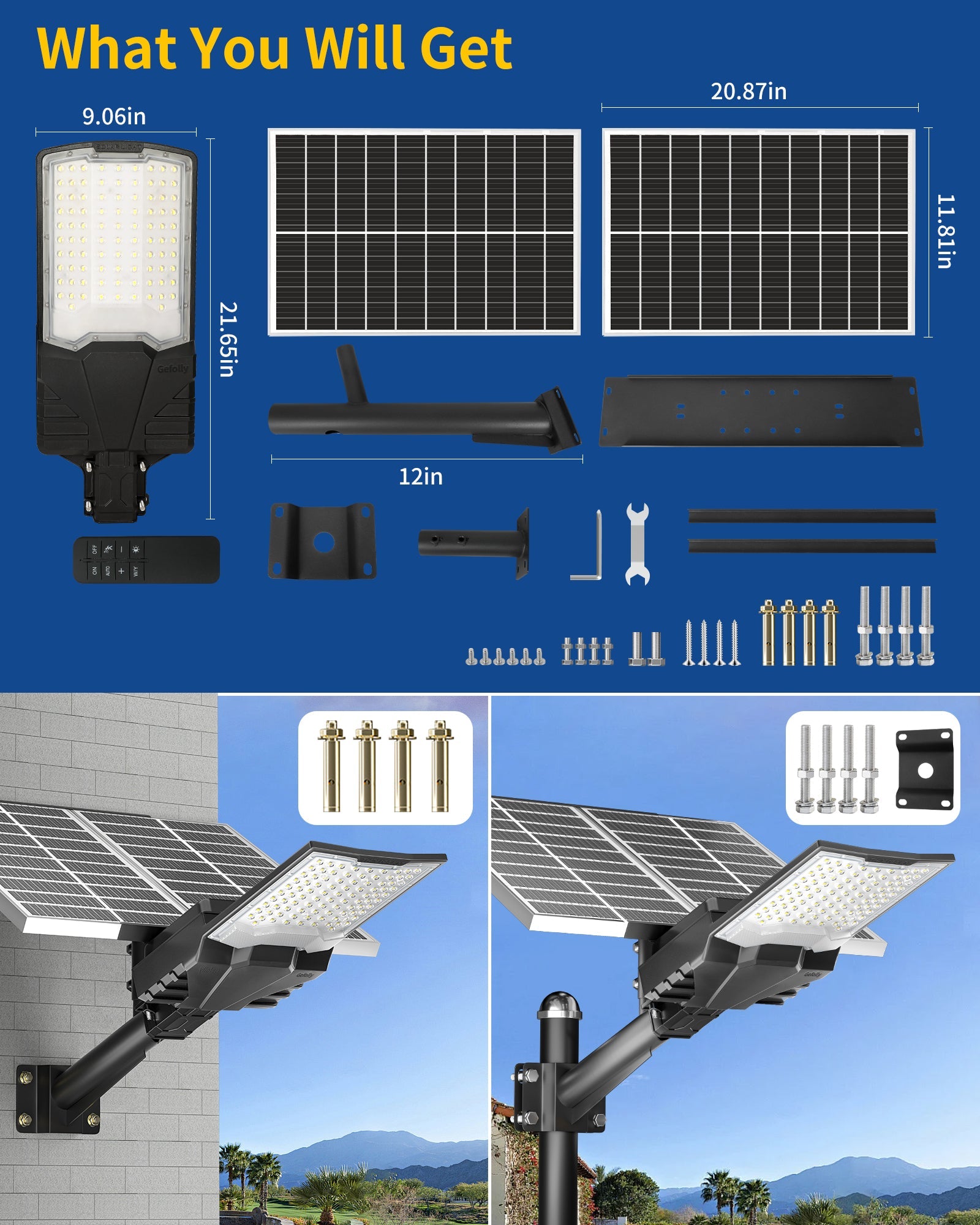 Gefolly SL-9000W Solar Street Lights Outdoor - Gefolly