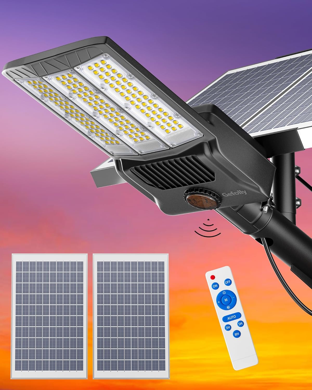 Gefolly SL - 9800W Solar Street Lights Outdoor, 650000LM Commercial Parking Lot Light Dusk to Dawn IP67 Waterproof 6500K Security Flood Lights Lamp for Yard, Road, Basketball Courts - Gefolly