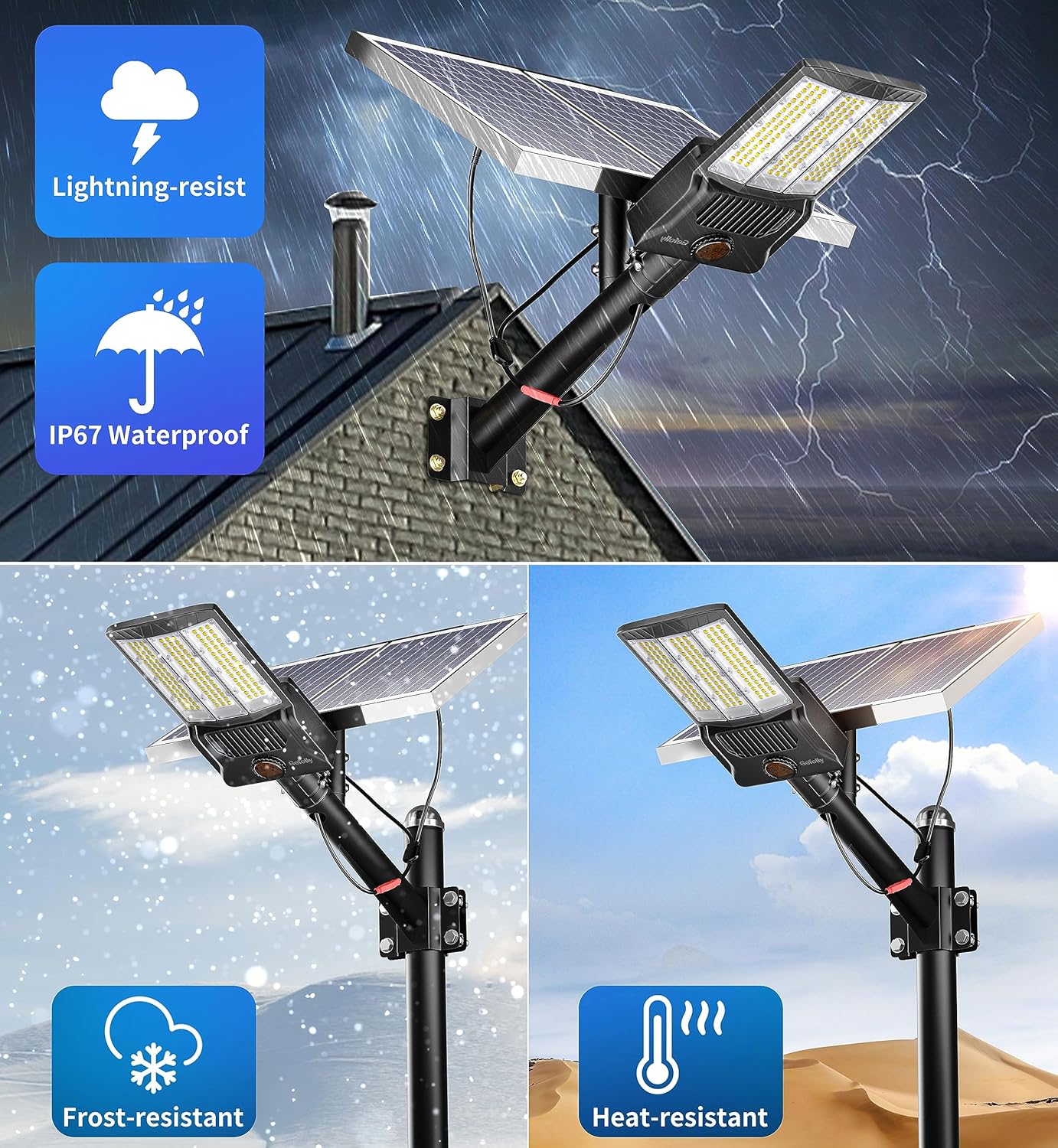 Gefolly SL - 9800W Solar Street Lights Outdoor, 650000LM Commercial Parking Lot Light Dusk to Dawn IP67 Waterproof 6500K Security Flood Lights Lamp for Yard, Road, Basketball Courts - Gefolly