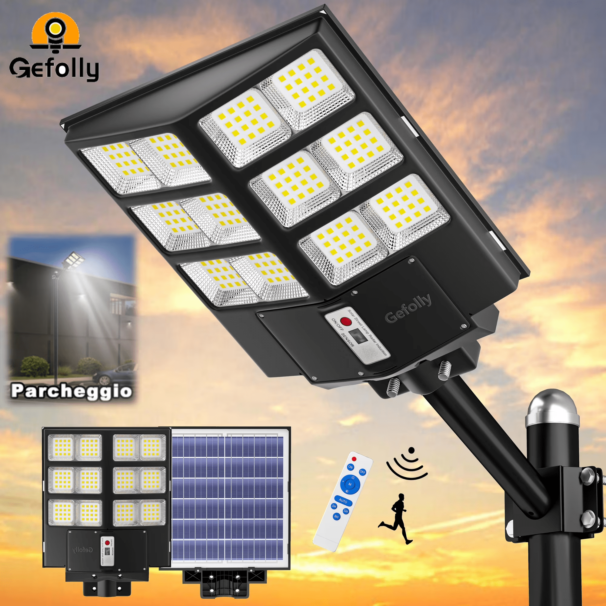 Gefolly Super Bright Solar Street Lights Waterproof Motion Sensor LED Solar Parking Lot Lights Street Lamp Solar Lights - Gefolly