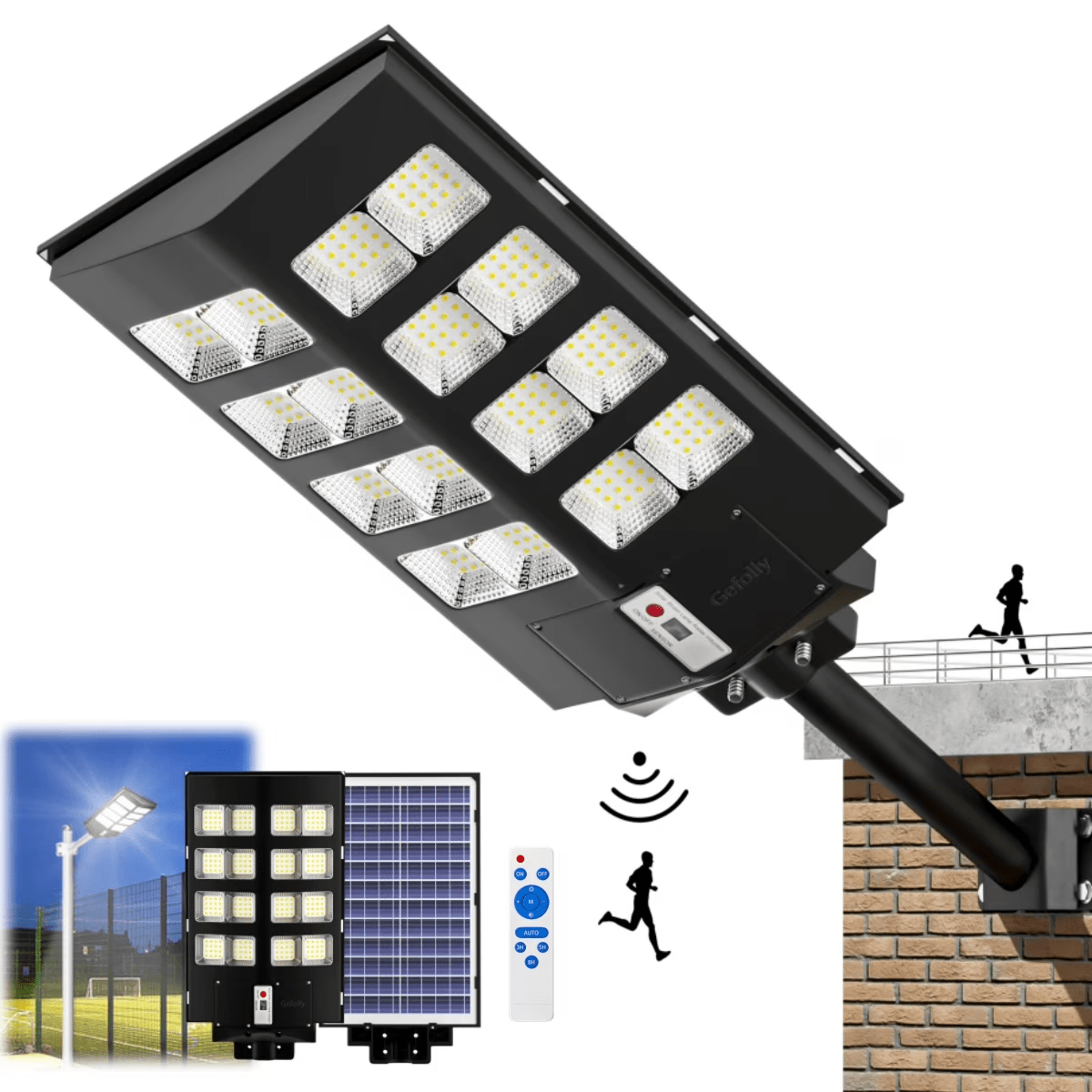 Gefolly Super Bright Solar Street Lights Waterproof Motion Sensor LED Solar Parking Lot Lights Street Lamp Solar Lights - Gefolly