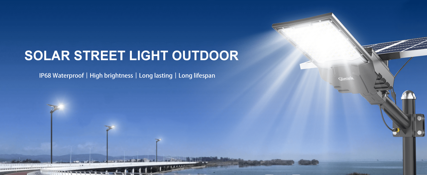 Glimink-SL-18000W Solar Street Lights Outdoor, Commercial Parking Lot Light Dusk to Dawn IP67 Waterproof 6500K Security Flood Lights Lamp for Yard, Road, Basketball Courts - Gefolly