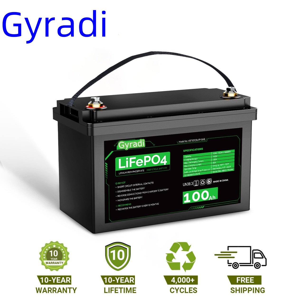 Gyradi 12V 100Ah LiFePO4 Lithium Iron Phosphate Battery - Gefolly