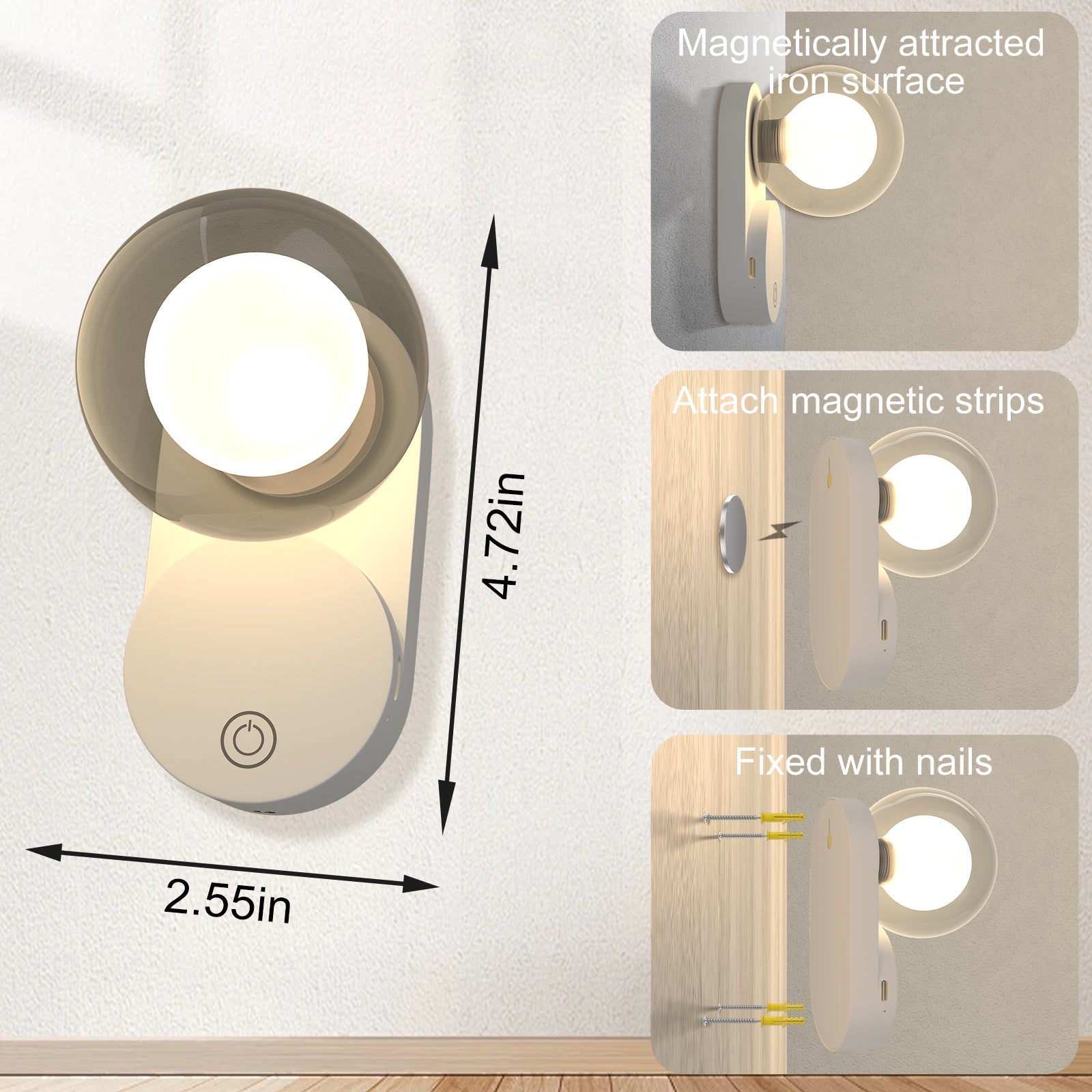 LED 3 Color Cord Touch Night Light - Battery operated, no wiring required, easy stick - on installation, ideal for cabinets, hallways bathrooms, camping and more no batteries required - Gefolly