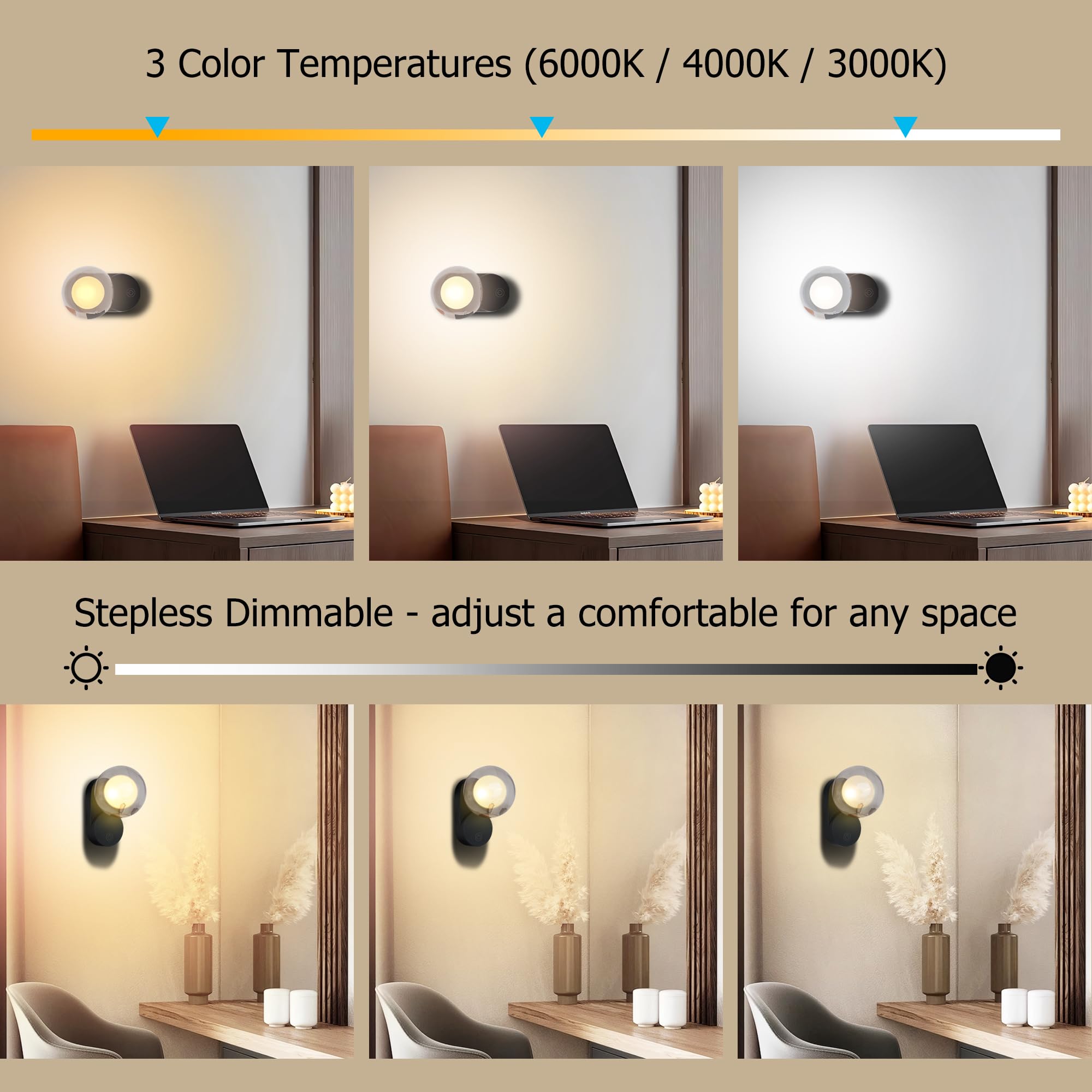 LED Night Light Rechargeable Liaht Modes/3 - Leve Dimming Black Set of 2 - Gefolly