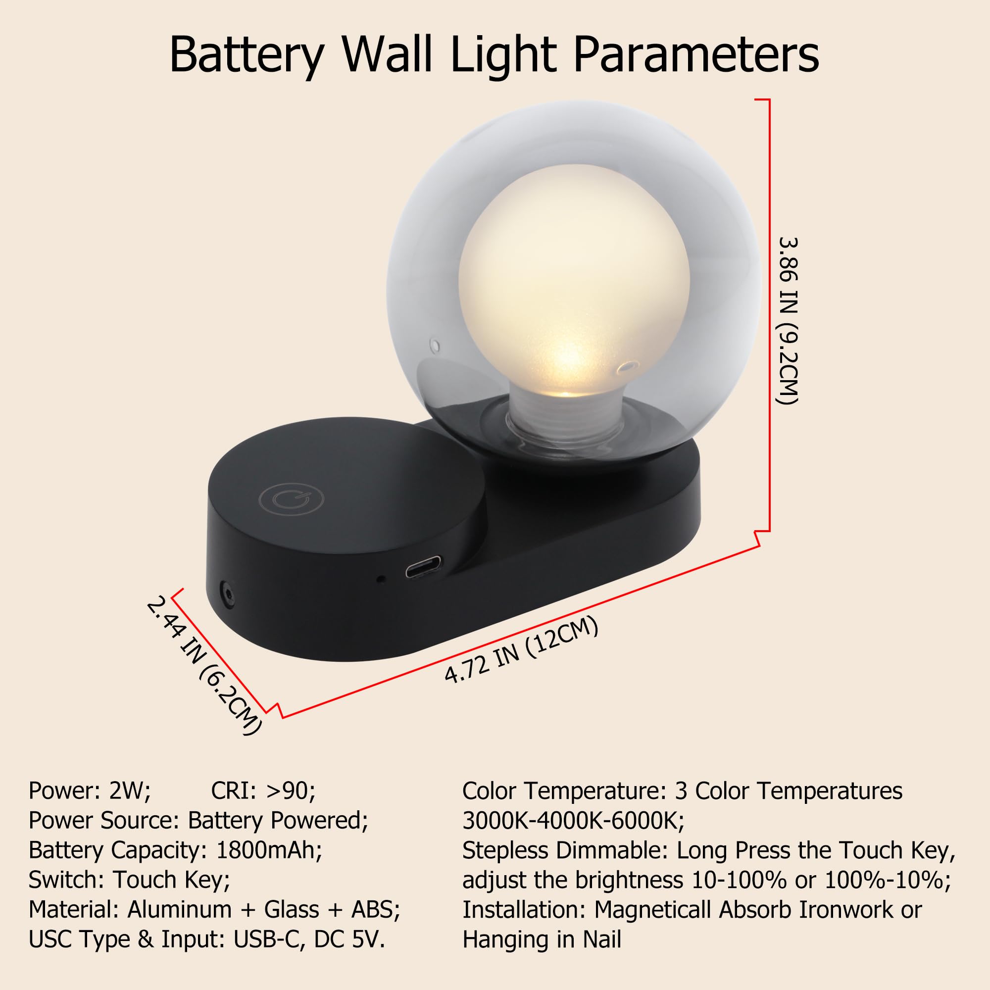 LED Night Light Rechargeable Liaht Modes/3 - Leve Dimming Black Set of 2 - Gefolly