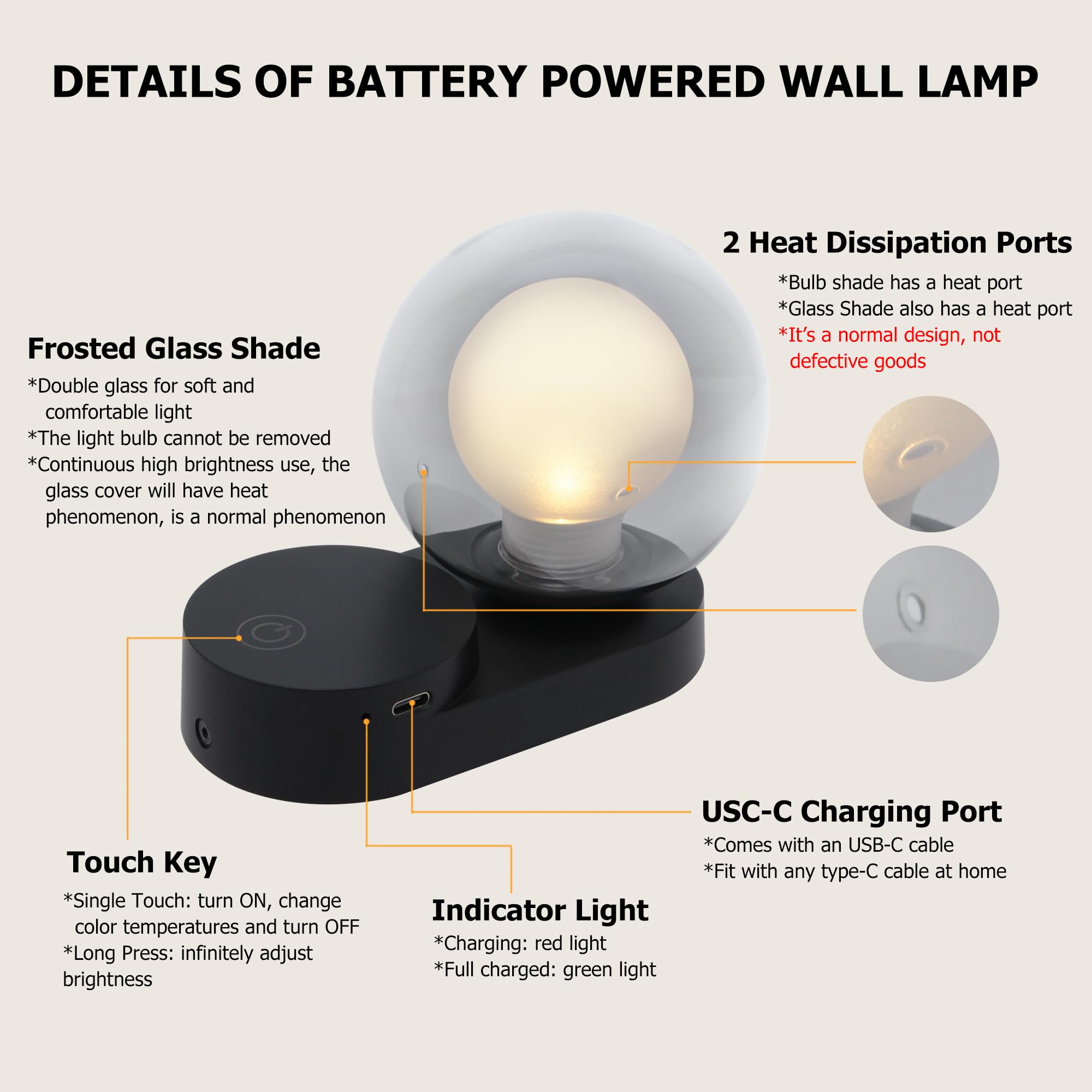 LED Night Light Rechargeable Liaht Modes/3 - Leve Dimming Black Set of 2 - Gefolly