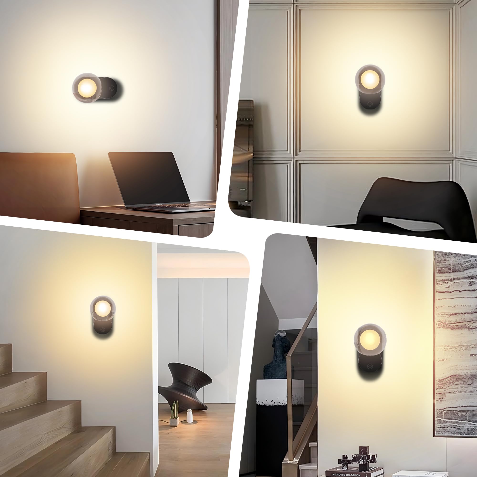 LED Night Light Rechargeable Liaht Modes/3 - Leve Dimming Black Set of 2 - Gefolly