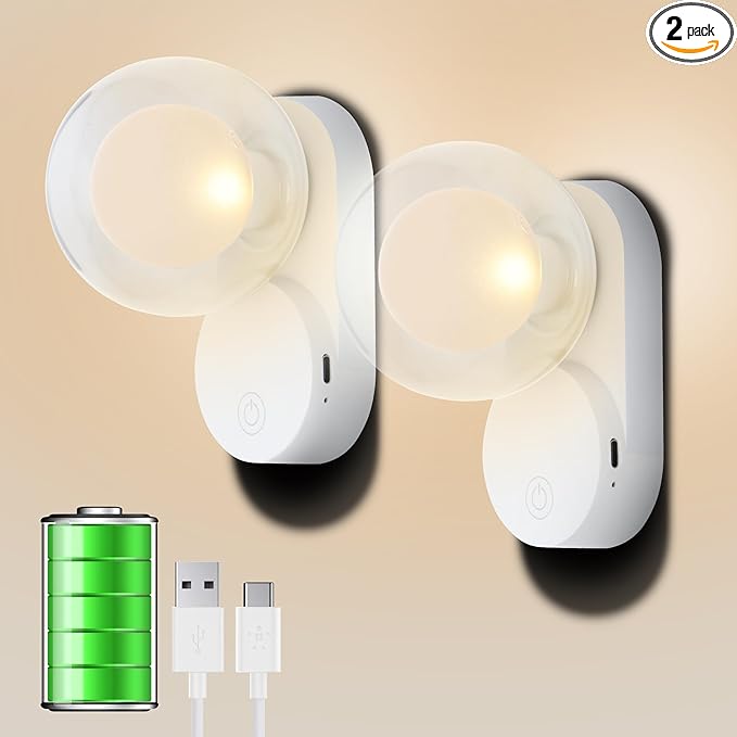 LED Night Light Rechargeable Liaht Modes/3 - Leve Dimming White Set of 2 - Gefolly